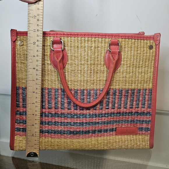 [Chiara-Ferretti] Italian Woven/ Coral Pink Soft Leather Satchel/Crossbody Bag - Picture 10 of 15